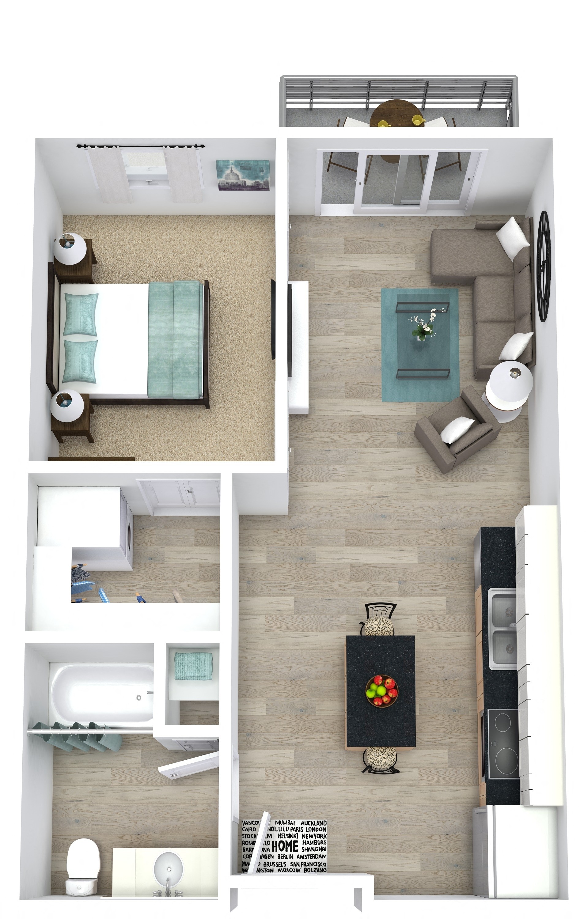Floor plan for studio, 1 bath, 573 sqft